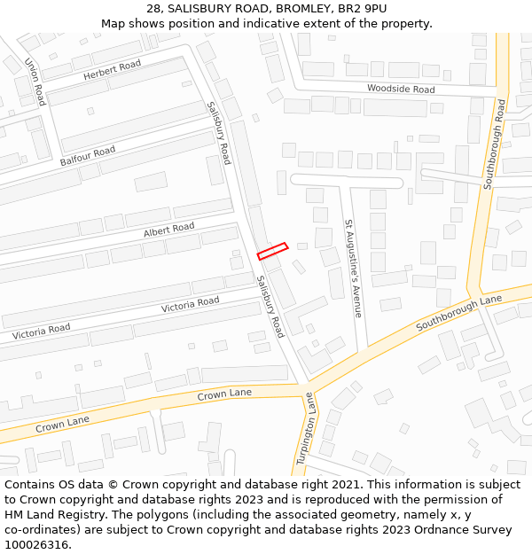 28, SALISBURY ROAD, BROMLEY, BR2 9PU: Location map and indicative extent of plot
