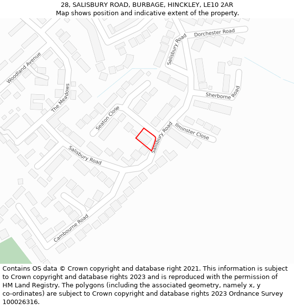 28, SALISBURY ROAD, BURBAGE, HINCKLEY, LE10 2AR: Location map and indicative extent of plot