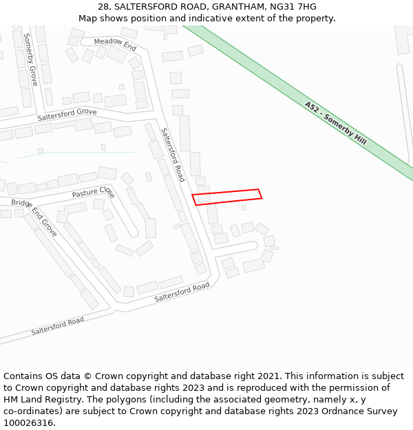 28, SALTERSFORD ROAD, GRANTHAM, NG31 7HG: Location map and indicative extent of plot