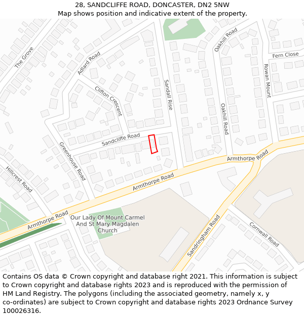 28, SANDCLIFFE ROAD, DONCASTER, DN2 5NW: Location map and indicative extent of plot