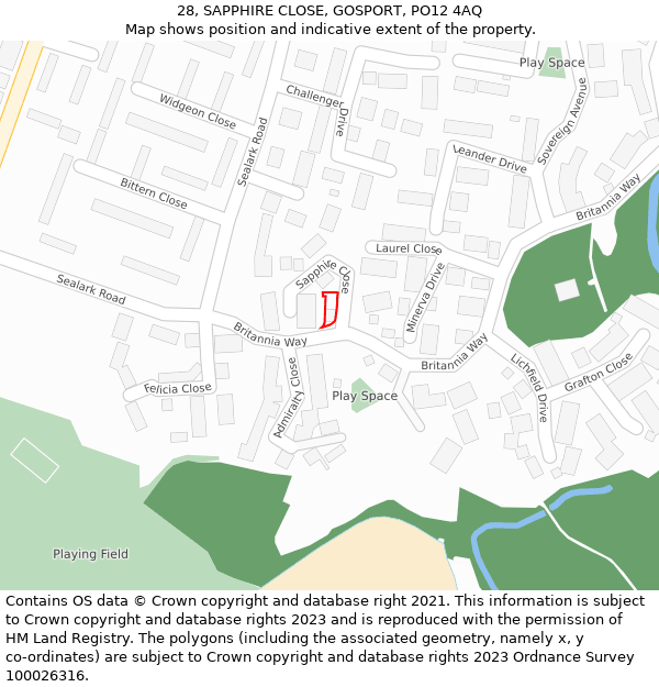 28, SAPPHIRE CLOSE, GOSPORT, PO12 4AQ: Location map and indicative extent of plot