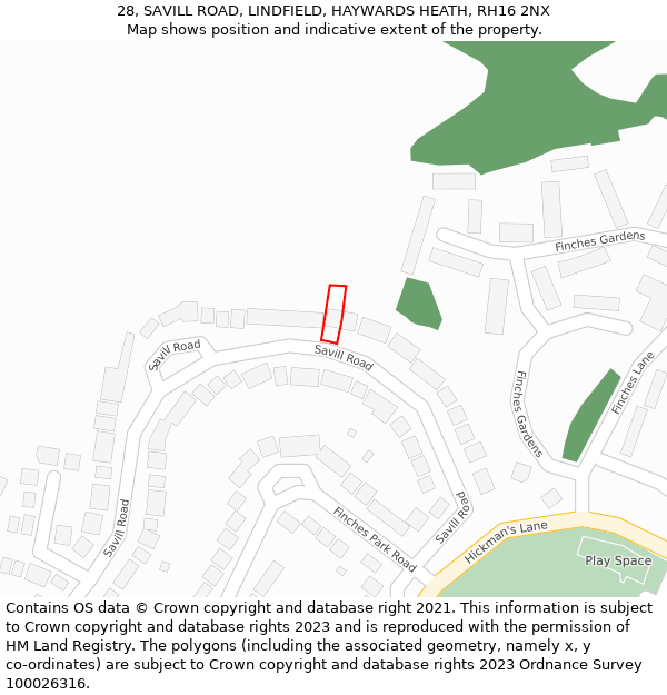 28, SAVILL ROAD, LINDFIELD, HAYWARDS HEATH, RH16 2NX: Location map and indicative extent of plot