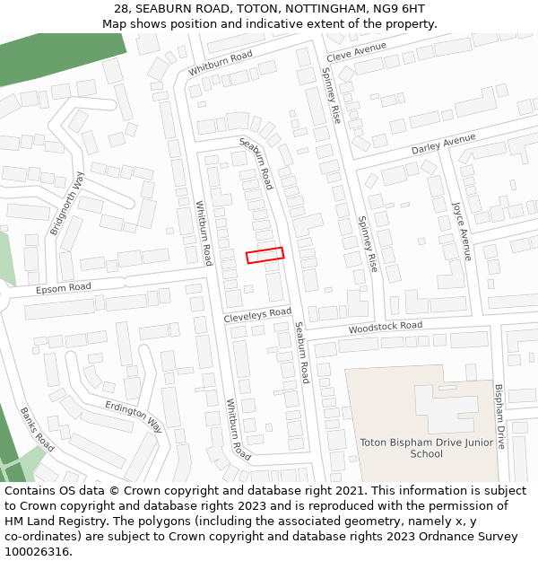 28, SEABURN ROAD, TOTON, NOTTINGHAM, NG9 6HT: Location map and indicative extent of plot