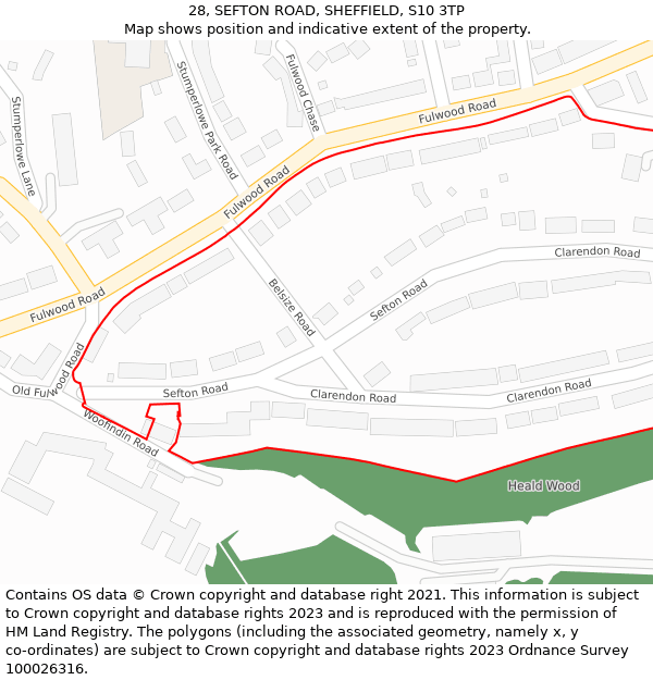 28, SEFTON ROAD, SHEFFIELD, S10 3TP: Location map and indicative extent of plot