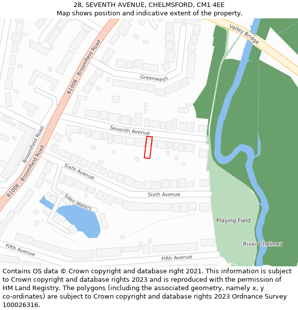 28, SEVENTH AVENUE, CHELMSFORD, CM1 4EE: Location map and indicative extent of plot