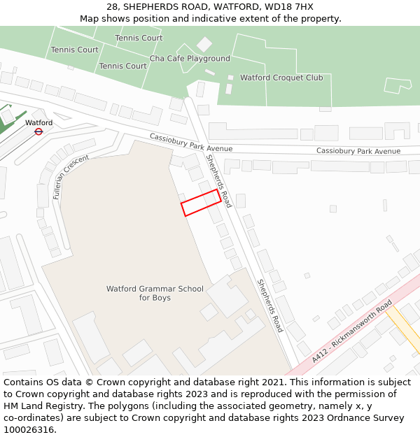 28, SHEPHERDS ROAD, WATFORD, WD18 7HX: Location map and indicative extent of plot