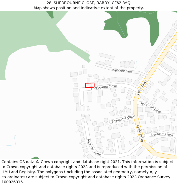 28, SHERBOURNE CLOSE, BARRY, CF62 8AQ: Location map and indicative extent of plot