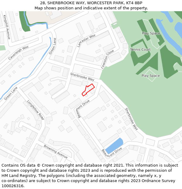 28, SHERBROOKE WAY, WORCESTER PARK, KT4 8BP: Location map and indicative extent of plot