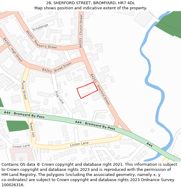 28, SHERFORD STREET, BROMYARD, HR7 4DL: Location map and indicative extent of plot