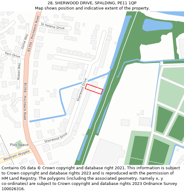 28, SHERWOOD DRIVE, SPALDING, PE11 1QP: Location map and indicative extent of plot