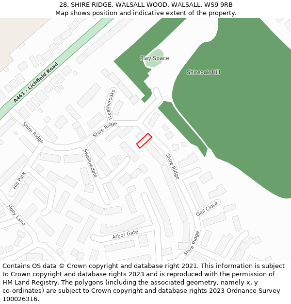 28, SHIRE RIDGE, WALSALL WOOD, WALSALL, WS9 9RB: Location map and indicative extent of plot