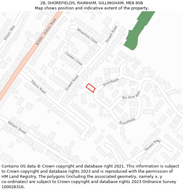 28, SHOREFIELDS, RAINHAM, GILLINGHAM, ME8 8SB: Location map and indicative extent of plot