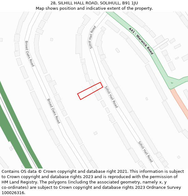 28, SILHILL HALL ROAD, SOLIHULL, B91 1JU: Location map and indicative extent of plot