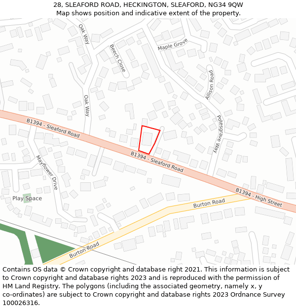 28, SLEAFORD ROAD, HECKINGTON, SLEAFORD, NG34 9QW: Location map and indicative extent of plot