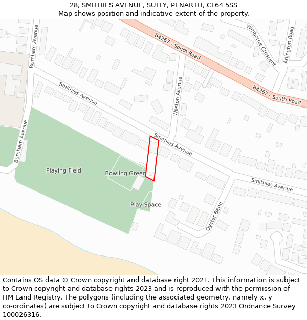 28, SMITHIES AVENUE, SULLY, PENARTH, CF64 5SS: Location map and indicative extent of plot