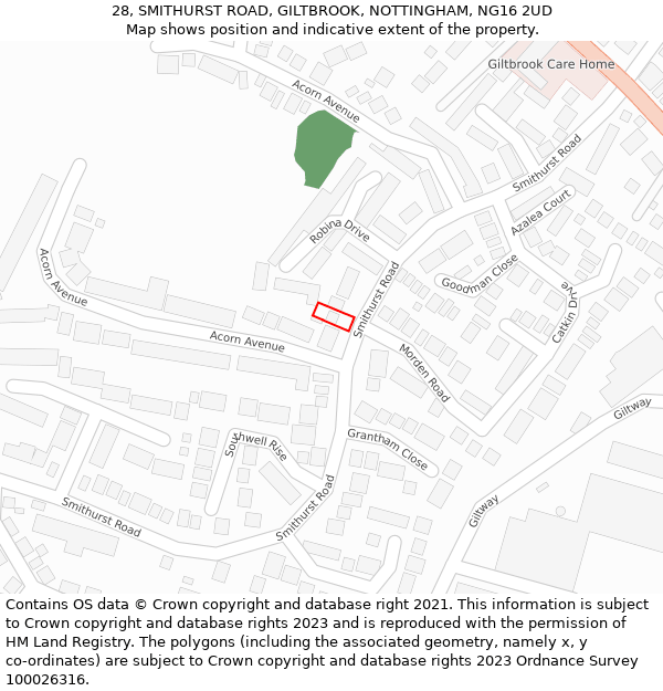 28, SMITHURST ROAD, GILTBROOK, NOTTINGHAM, NG16 2UD: Location map and indicative extent of plot