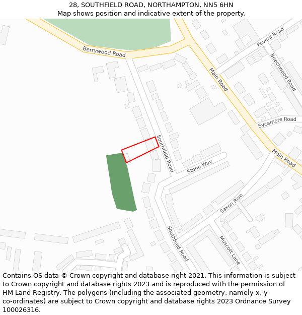 28, SOUTHFIELD ROAD, NORTHAMPTON, NN5 6HN: Location map and indicative extent of plot