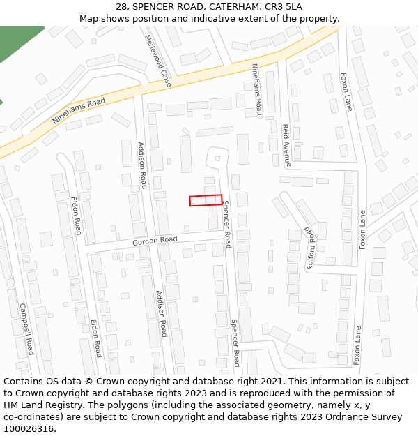 28, SPENCER ROAD, CATERHAM, CR3 5LA: Location map and indicative extent of plot