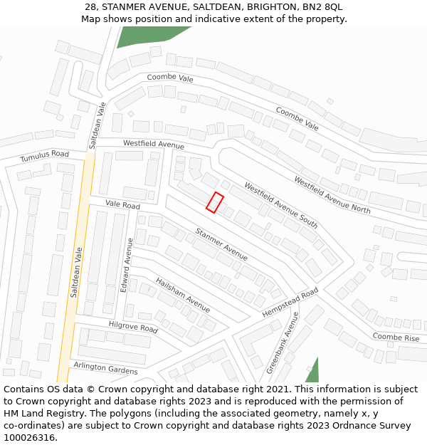 28, STANMER AVENUE, SALTDEAN, BRIGHTON, BN2 8QL: Location map and indicative extent of plot