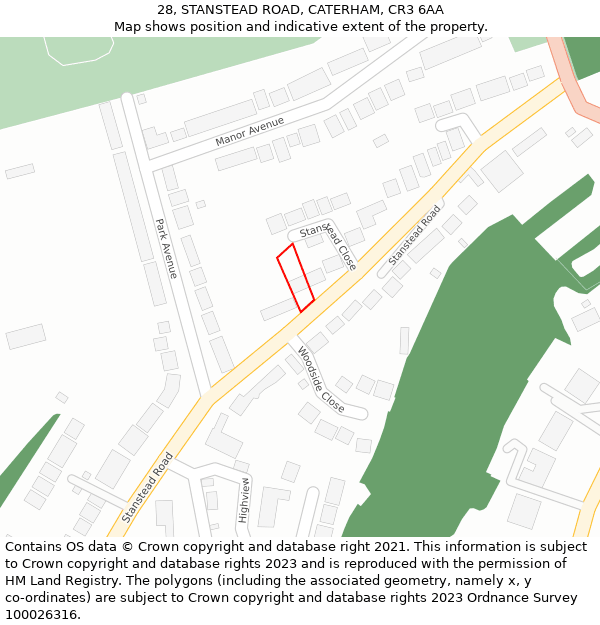 28, STANSTEAD ROAD, CATERHAM, CR3 6AA: Location map and indicative extent of plot