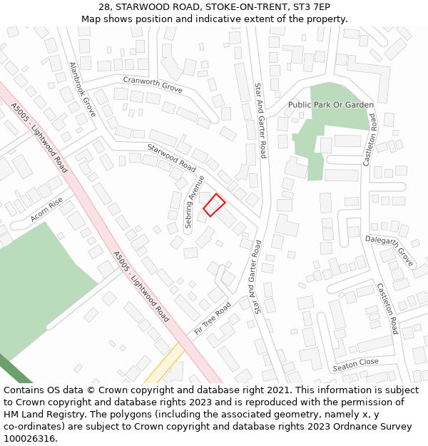 28, STARWOOD ROAD, STOKE-ON-TRENT, ST3 7EP: Location map and indicative extent of plot
