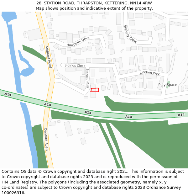 28, STATION ROAD, THRAPSTON, KETTERING, NN14 4RW: Location map and indicative extent of plot