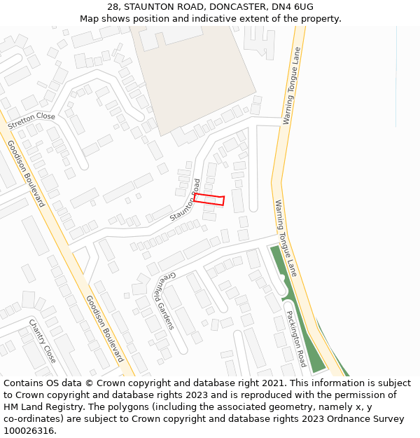 28, STAUNTON ROAD, DONCASTER, DN4 6UG: Location map and indicative extent of plot