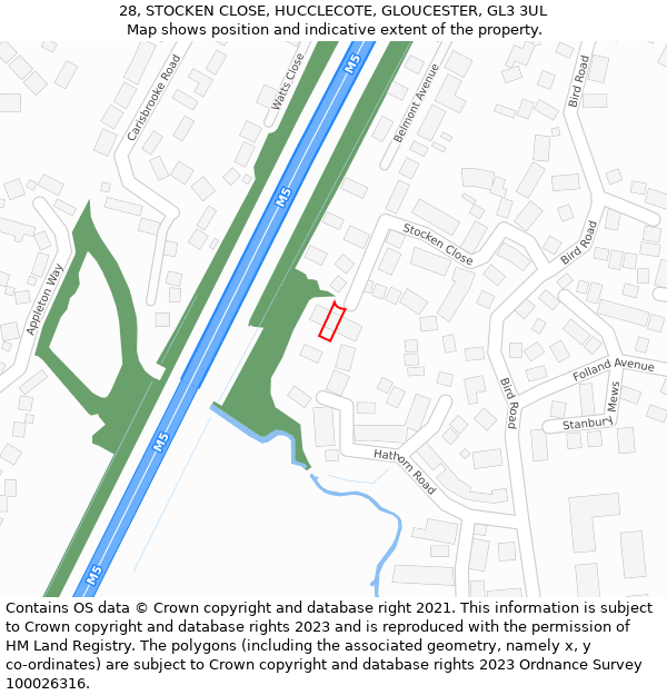 28, STOCKEN CLOSE, HUCCLECOTE, GLOUCESTER, GL3 3UL: Location map and indicative extent of plot