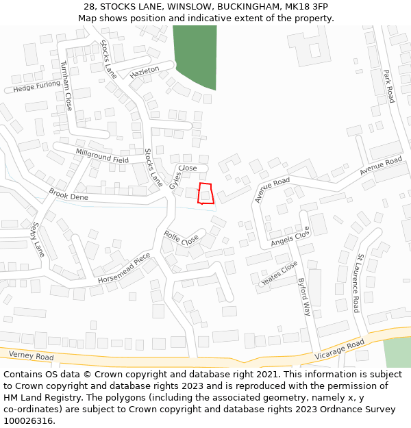 28, STOCKS LANE, WINSLOW, BUCKINGHAM, MK18 3FP: Location map and indicative extent of plot