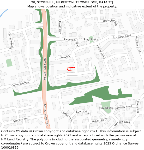 28, STOKEHILL, HILPERTON, TROWBRIDGE, BA14 7TJ: Location map and indicative extent of plot