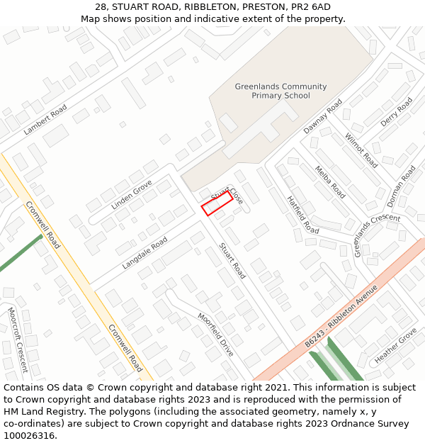 28, STUART ROAD, RIBBLETON, PRESTON, PR2 6AD: Location map and indicative extent of plot