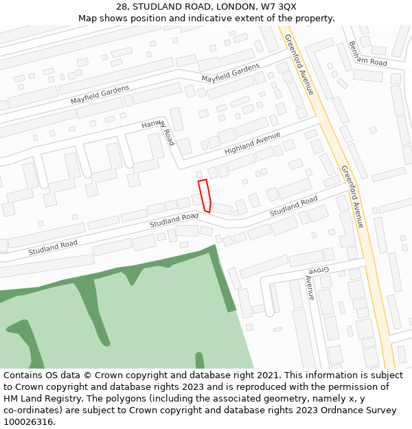 28, STUDLAND ROAD, LONDON, W7 3QX: Location map and indicative extent of plot