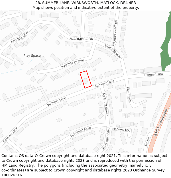 28, SUMMER LANE, WIRKSWORTH, MATLOCK, DE4 4EB: Location map and indicative extent of plot