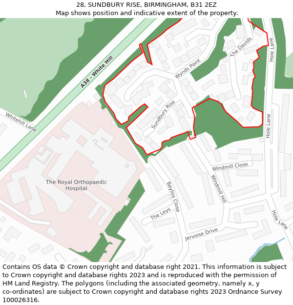 28, SUNDBURY RISE, BIRMINGHAM, B31 2EZ: Location map and indicative extent of plot
