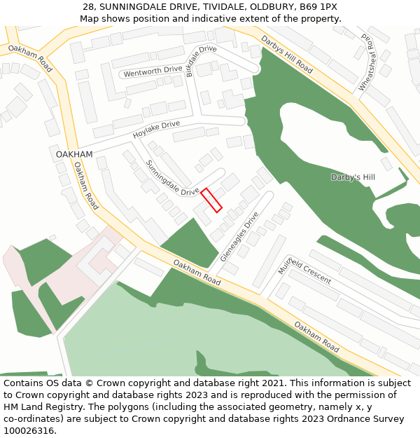 28, SUNNINGDALE DRIVE, TIVIDALE, OLDBURY, B69 1PX: Location map and indicative extent of plot