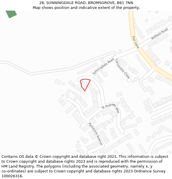 28, SUNNINGDALE ROAD, BROMSGROVE, B61 7NN: Location map and indicative extent of plot