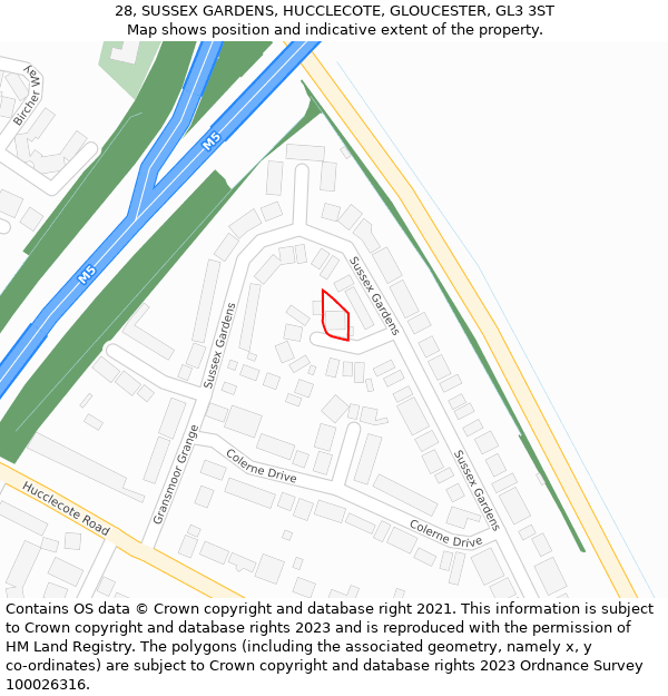 28, SUSSEX GARDENS, HUCCLECOTE, GLOUCESTER, GL3 3ST: Location map and indicative extent of plot