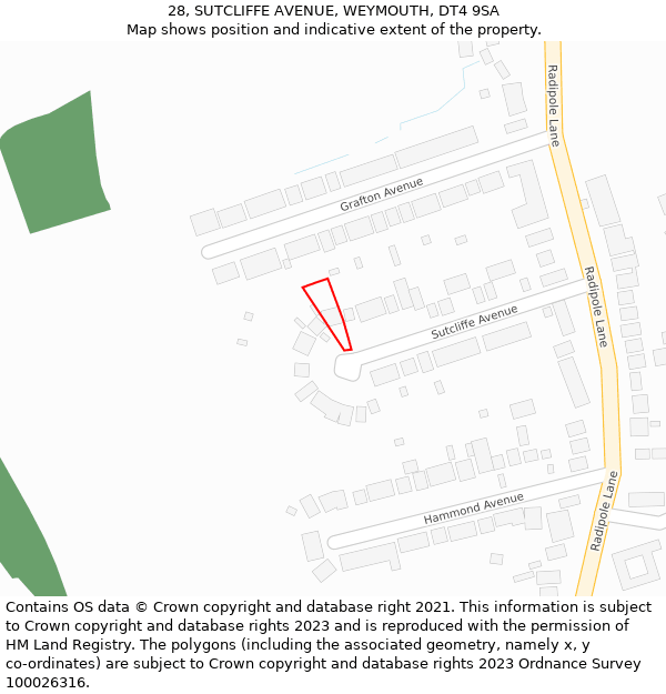 28, SUTCLIFFE AVENUE, WEYMOUTH, DT4 9SA: Location map and indicative extent of plot