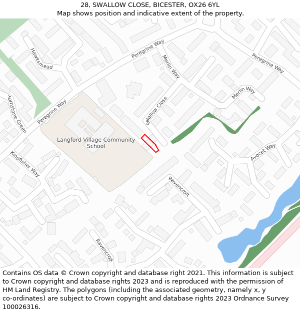 28, SWALLOW CLOSE, BICESTER, OX26 6YL: Location map and indicative extent of plot