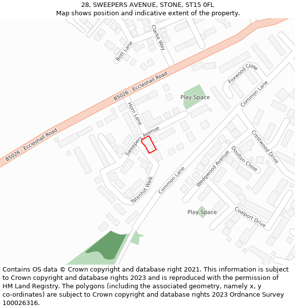 28, SWEEPERS AVENUE, STONE, ST15 0FL: Location map and indicative extent of plot