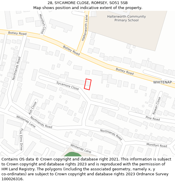 28, SYCAMORE CLOSE, ROMSEY, SO51 5SB: Location map and indicative extent of plot