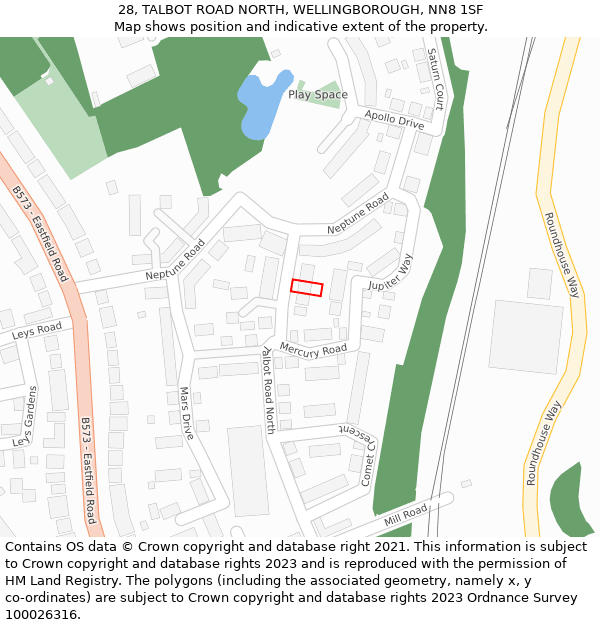 28, TALBOT ROAD NORTH, WELLINGBOROUGH, NN8 1SF: Location map and indicative extent of plot