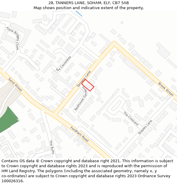 28, TANNERS LANE, SOHAM, ELY, CB7 5AB: Location map and indicative extent of plot