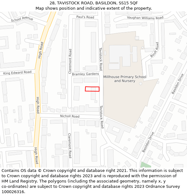 28, TAVISTOCK ROAD, BASILDON, SS15 5QF: Location map and indicative extent of plot