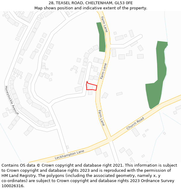 28, TEASEL ROAD, CHELTENHAM, GL53 0FE: Location map and indicative extent of plot