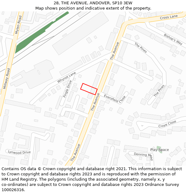 28, THE AVENUE, ANDOVER, SP10 3EW: Location map and indicative extent of plot