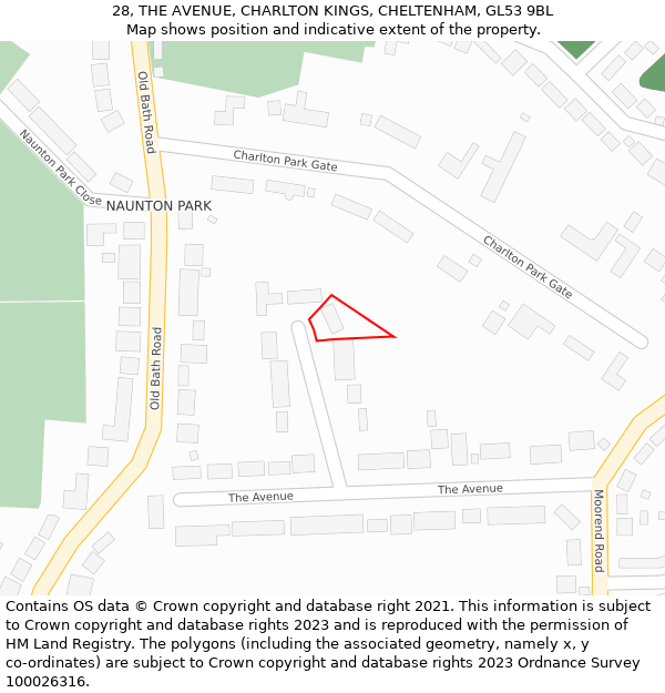 28, THE AVENUE, CHARLTON KINGS, CHELTENHAM, GL53 9BL: Location map and indicative extent of plot