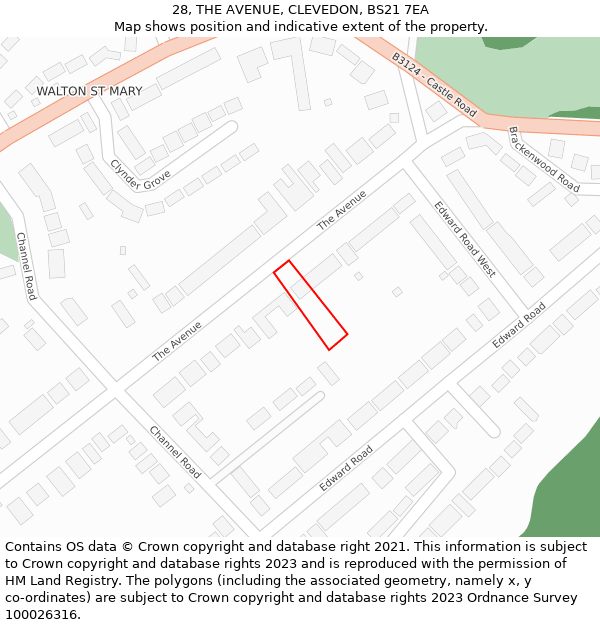 28, THE AVENUE, CLEVEDON, BS21 7EA: Location map and indicative extent of plot