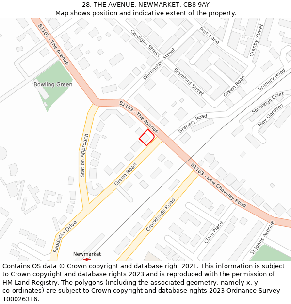 28, THE AVENUE, NEWMARKET, CB8 9AY: Location map and indicative extent of plot