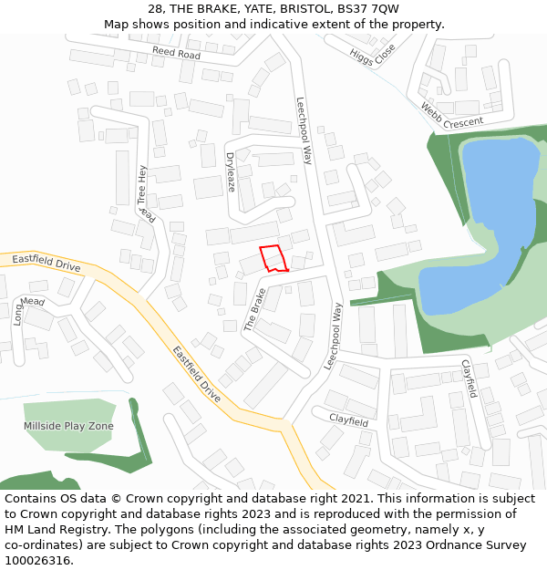 28, THE BRAKE, YATE, BRISTOL, BS37 7QW: Location map and indicative extent of plot